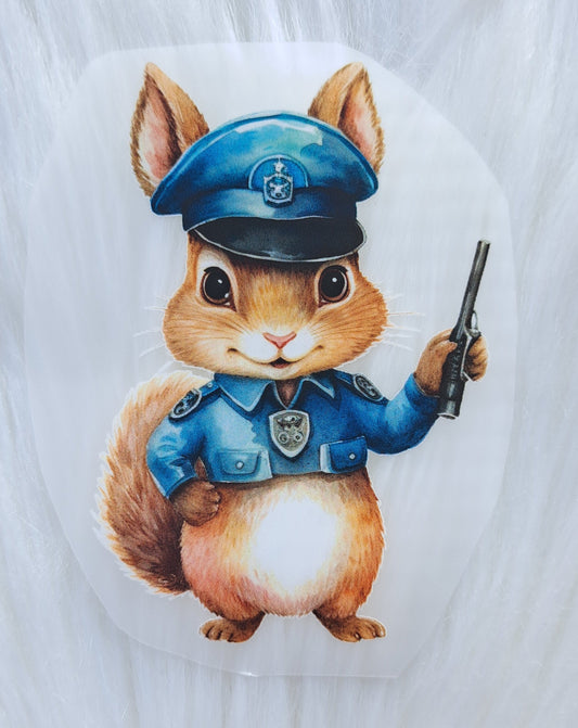 Bügelbild Eichhörnchen/Polizei