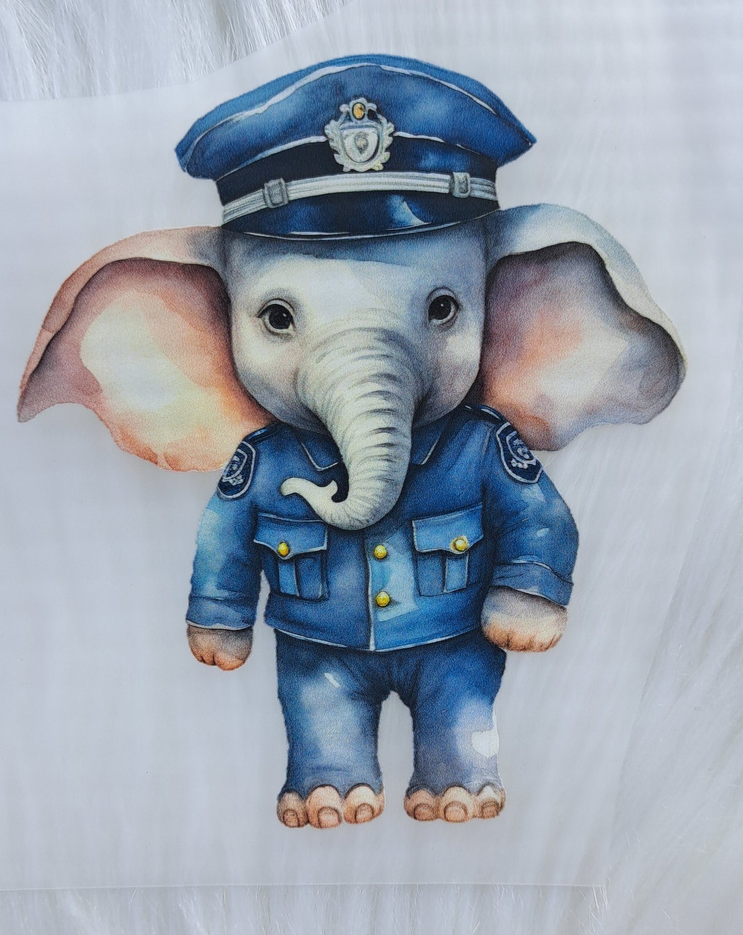 Bügelbild Elefant/Polizei