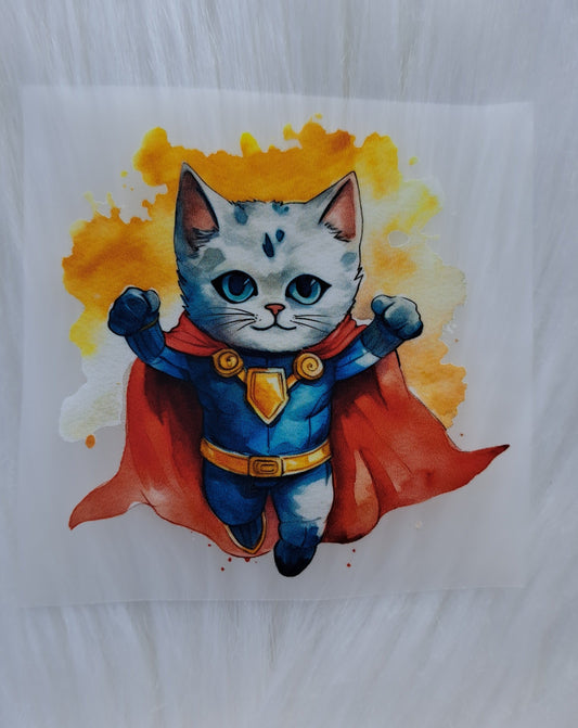 Bügelbild Katze/Superheld