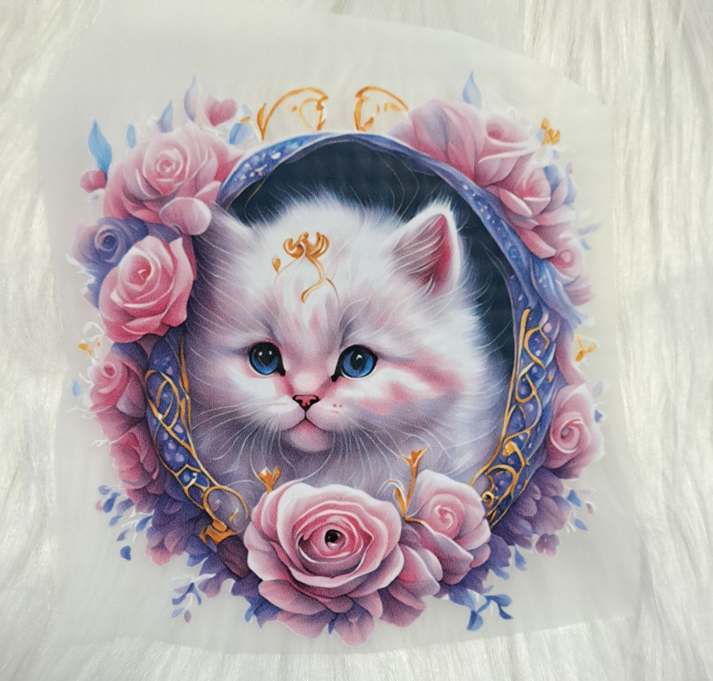 Bügelbild Katze/Rosen