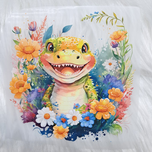 Bügelbild Krokodil mit Blumen