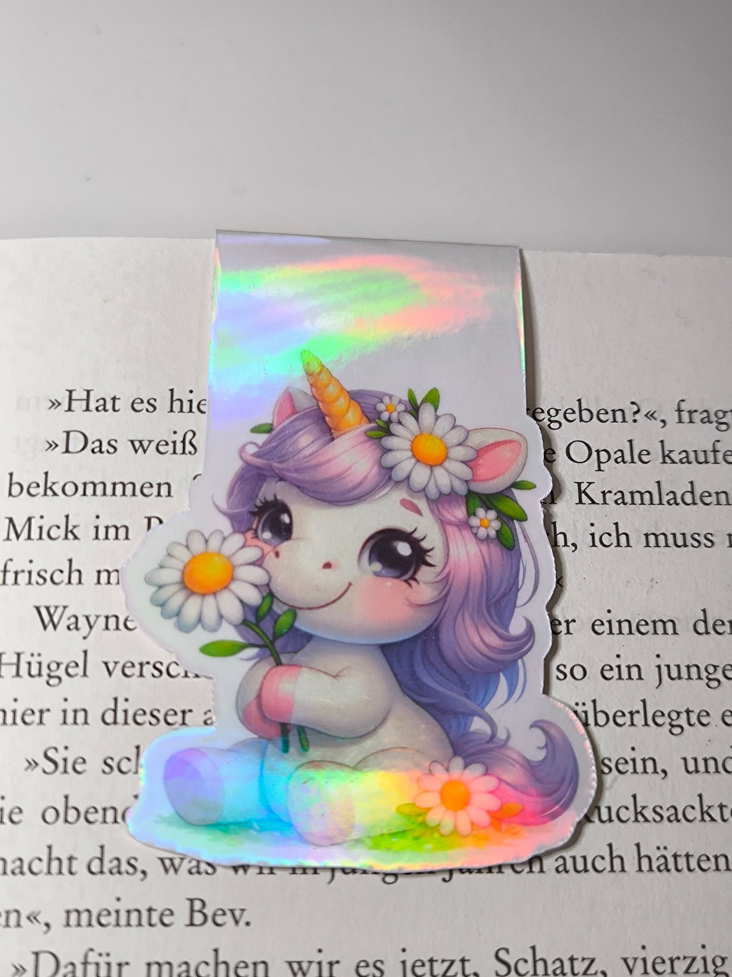 Lesezeichen Einhorn mit Blumen(Holografischer-Effekt)